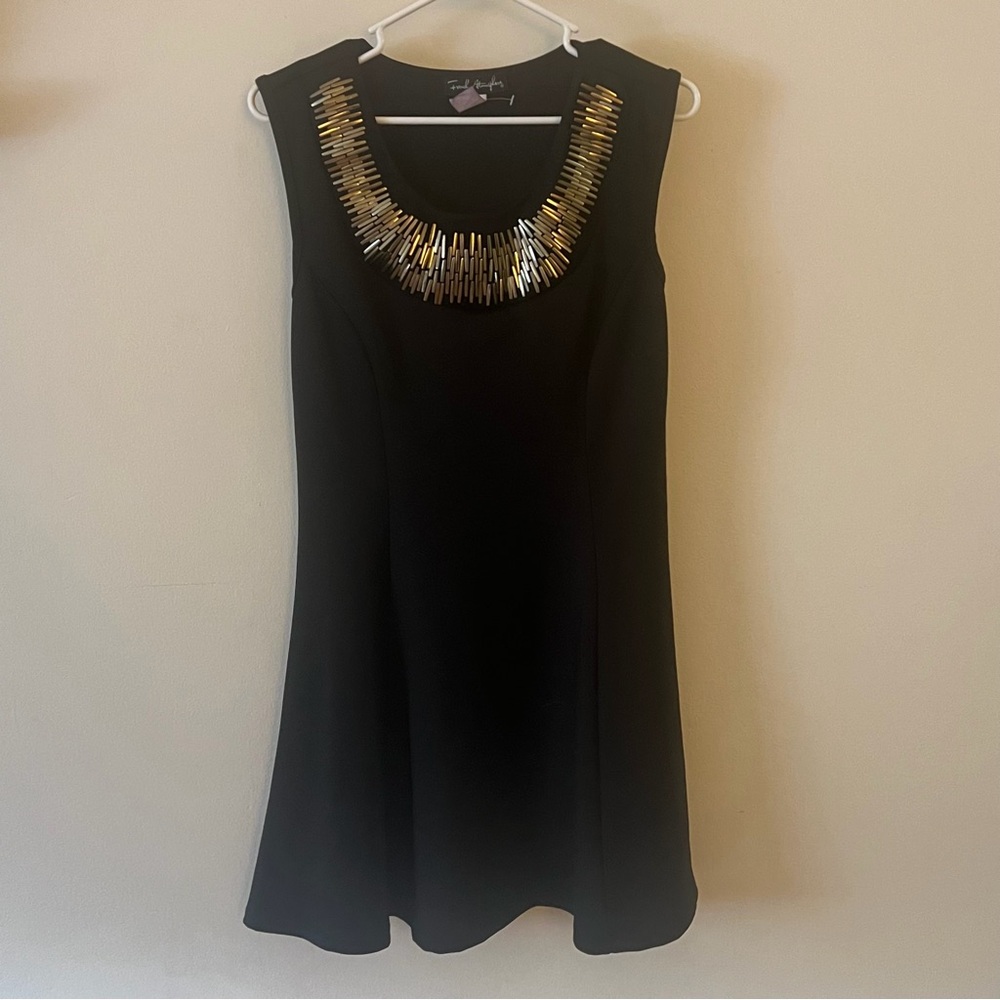 French Atmosphere Black Dress with Gold Detailing size XL